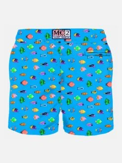 MC2 Saint Barth Man Light Fabric Swim Shorts With Fish Print -Swimwear Family BACK
