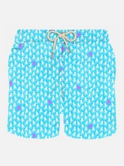MC2 Saint Barth Man Light Fabric Swim Shorts With White And Fuchsia Octopus Print