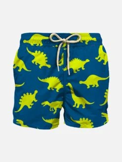 Boy Light Swim Shorts With Micro Dinosaur Print