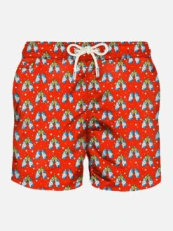Light Fabric Man Swim Shorts With Gin-gle Drink Print