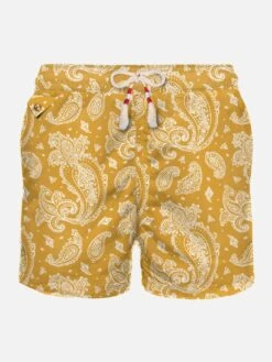 MC2 Saint Barth Man Light Fabric Swim Shorts With Ochre Paisley Print