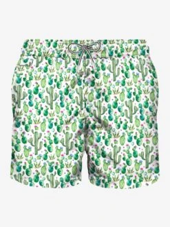 Light Fabric Man Swim Shorts Prickly Plant Print