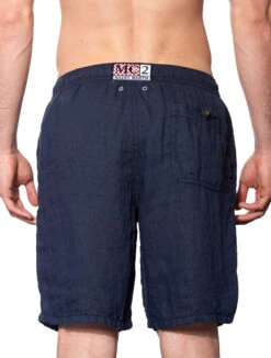 Blue Linen Long Swim Short -Swimwear Family back blu linen