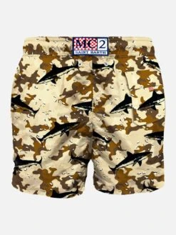Flock Fabric Shark On Camouflage Background Swim Shorts -Swimwear Family back camouflage shark velvet man 6e685424 8a06 4167 9f26 192ec90de420