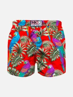 Boy Light Fabric Swim Shorts With Parrots Print -Swimwear Family back swimshort red parrots tropical mc2 kids 8765cc5f d9b4 48b4 97c3 f161cbb61d8a