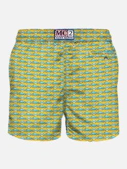 Light Fabric Man Swim Shorts Sporty Car Print -Swimwear Family back yellow car blue man mc2 2
