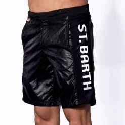 Check Swim Shorts With Contrast Lateral Band -Swimwear Family black swimshort