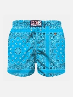 MC2 Saint Barth Boy Bluette Swim Shorts With Bandanna Print -Swimwear Family boy costume bandana blue 2