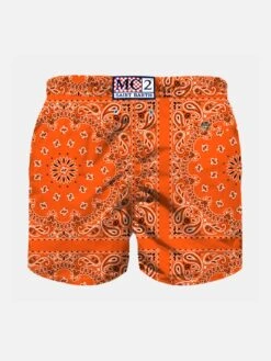 MC2 Saint Barth Boy Swim Shorts With Orange Bandanna Print -Swimwear Family boy orange bandana 1 22