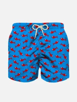 MC2 Saint Barth Boy Swim Shorts With Red Shark Print