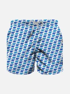 Boy Light Fabric Swim Shorts With Elephant Print