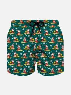 Boy Light Fabric Swim Shorts With Padel Santa Print