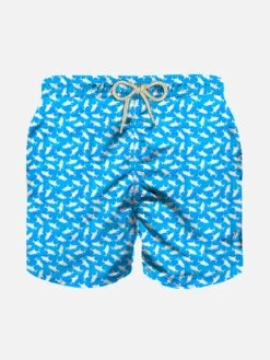 Boy Light Fabric Swim Shorts With Sharks Print