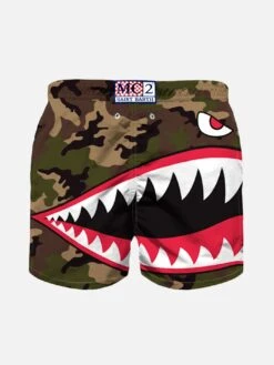 MC2 Saint Barth Boy Swim Shorts With Shark Print -Swimwear Family boy swimshort shark camouflage 02