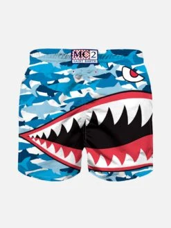 MC2 Saint Barth Boy Swim Shorts With Shark Mimetic Print -Swimwear Family boy swimshort shark mimetic 02