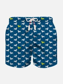 MC2 Saint Barth Boy Light Fabric Swim Shorts With Dachshund Print