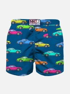 MC2 Saint Barth Boy Light Fabric Swim Shorts With Cars Print -Swimwear Family boy swimshorts cars blue2
