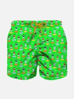 MC2 Saint Barth Boy Swim Shorts With Multicolor Football Players