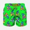 MC2 Saint Barth Boy Swim Shorts With Multicolor Rider T-rex -Swimwear Family boy swimshorts green trex bike 1