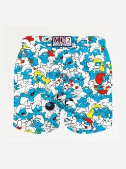MC2 Saint Barth Boy Swim Shorts With Smurf All Over Print | SMURFS SPECIAL EDITION -Swimwear Family boy swimshorts puffu love.2