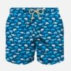 MC2 Saint Barth Boy Light Fabric Swim Shorts With Multicolor Sharks Print
