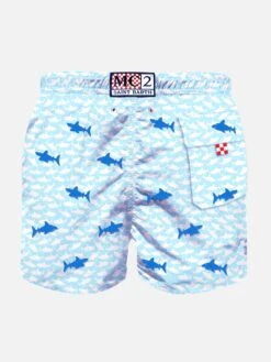 MC2 Saint Barth Boy Swim Shorts With Embroidered Sharks -Swimwear Family boy swimshorts sharks embroidery2