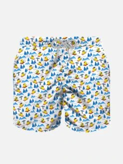 Boy Light Fabric Swim Shorts With Snowy Ducky