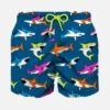 MC2 Saint Barth Boy Swim Shorts With Multicolor Sharks Print