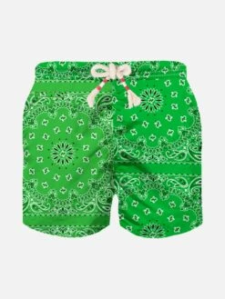 MC2 Saint Barth Boy Swim Shorts With Green Bandanna Print