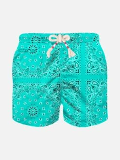 MC2 Saint Barth Boy Swim Shorts With Water Green Bandanna Print