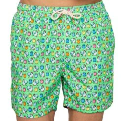Light Fabric Man Swim Shorts Roosters Print -Swimwear Family chicken swimshort green