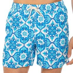 Light Fabric Man Swim Shorts Maiolica Print -Swimwear Family costume majolica azzurro uomo