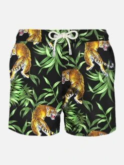 Man Light Fabric Swim Shorts With Tiger Print