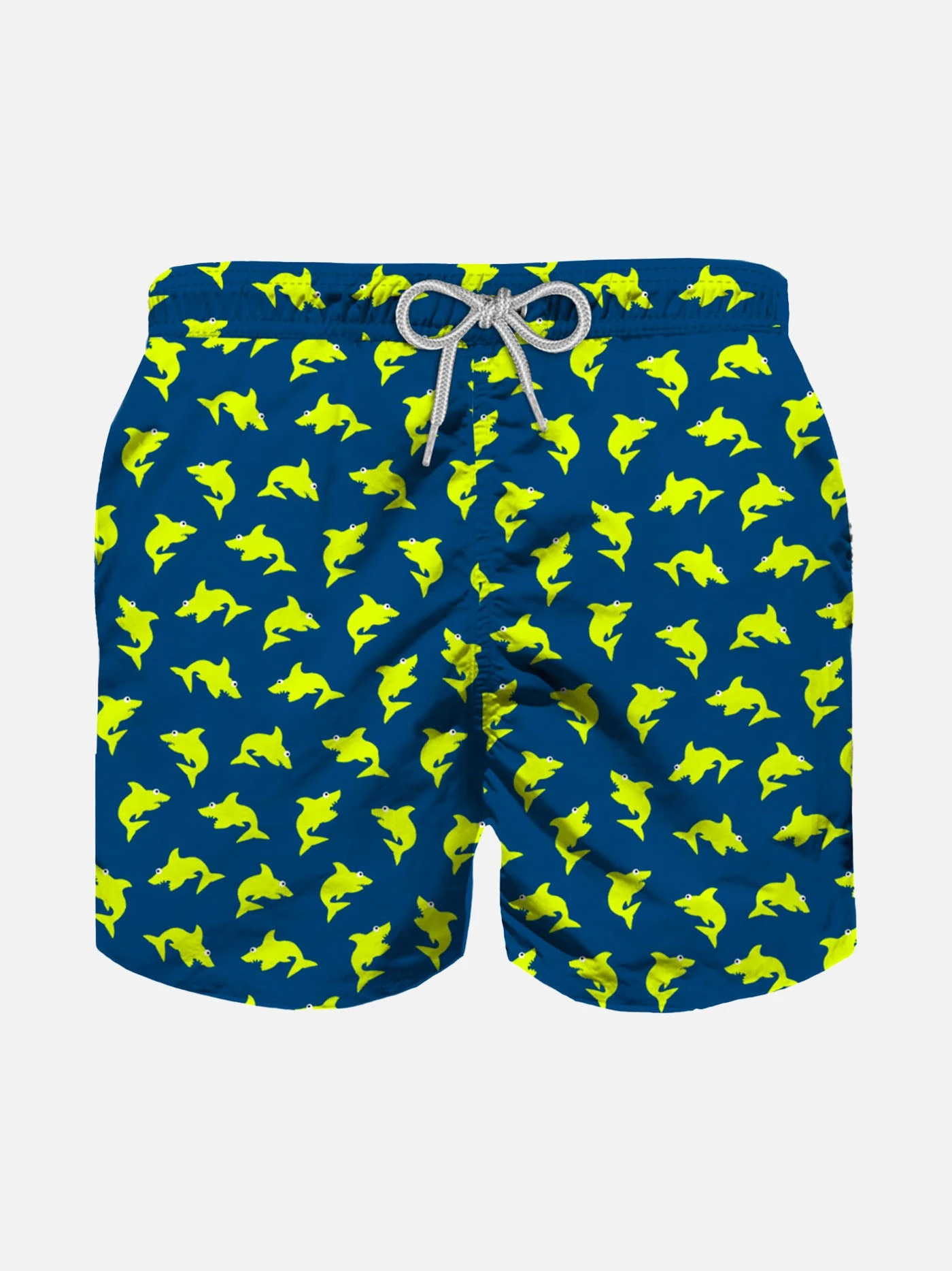 Boy Light Fabric Swim Shorts With Fluo Sharks Print 3 Boy Light Fabric Swim Shorts With Fluo Sharks Print