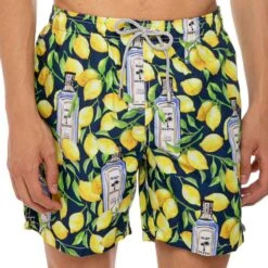 Man Classic Swim Shorts With Gin Lemon Print -Swimwear Family costume uomo gin lemon