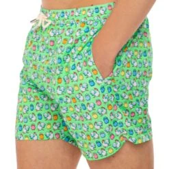 Light Fabric Man Swim Shorts Roosters Print -Swimwear Family costume uomo verde fantasia
