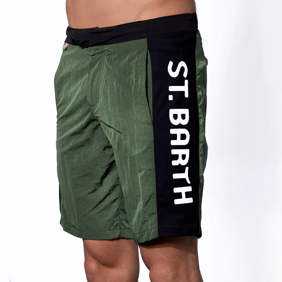 Military Green Swim Shorts With Contrast Lateral Band 5 Military Green Swim Shorts With Contrast Lateral Band - Image 3