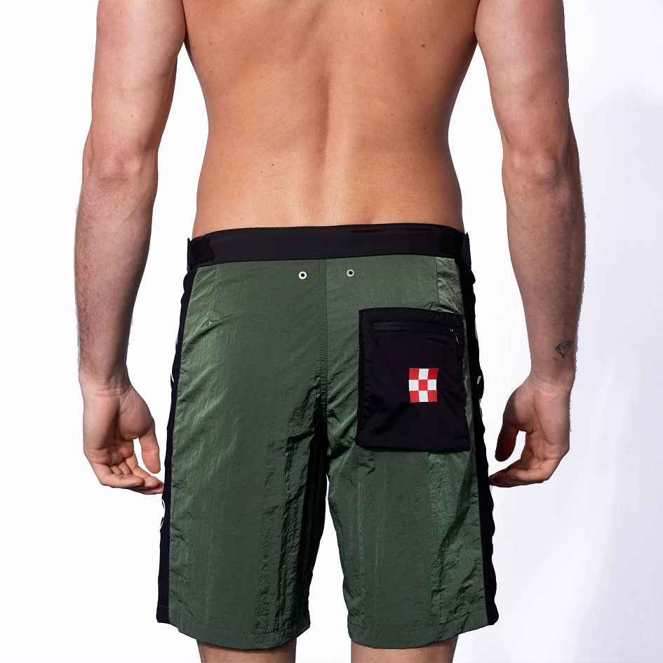 Military Green Swim Shorts With Contrast Lateral Band 7 Military Green Swim Shorts With Contrast Lateral Band - Image 5