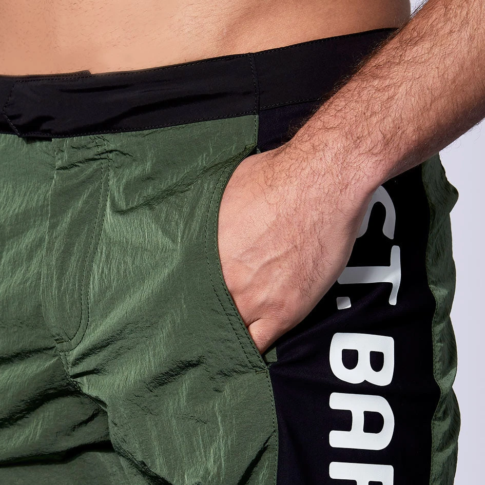 Military Green Swim Shorts With Contrast Lateral Band 10 Military Green Swim Shorts With Contrast Lateral Band - Image 8