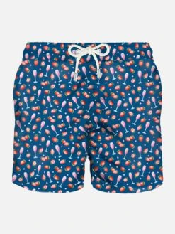 Light Fabric Man Swim Shorts Strawberry And Bubbles Print