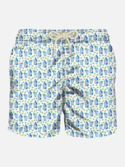 MC2 Saint Barth Man Light Fabric Swim Shorts With Gin Print