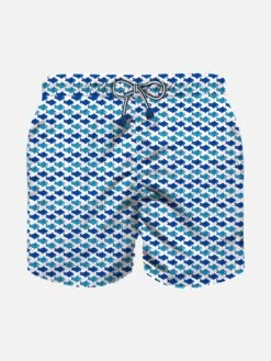 Boy Light Fabric Swim Shorts Wth Fish Print