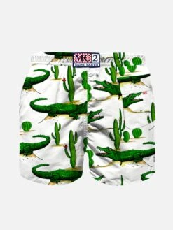 Boy Swim Shorts With Crocodile And Cactus Print -Swimwear Family jean retro crocodile cactus 2