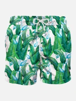 Tropical Leaf Print Mid-length Swim Shorts