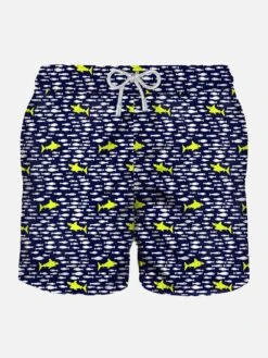 Light Fabric Man Swim Shorts Sharks Print
