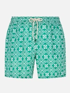 MC2 Saint Barth Man Linen Swim Short With Patterned Print