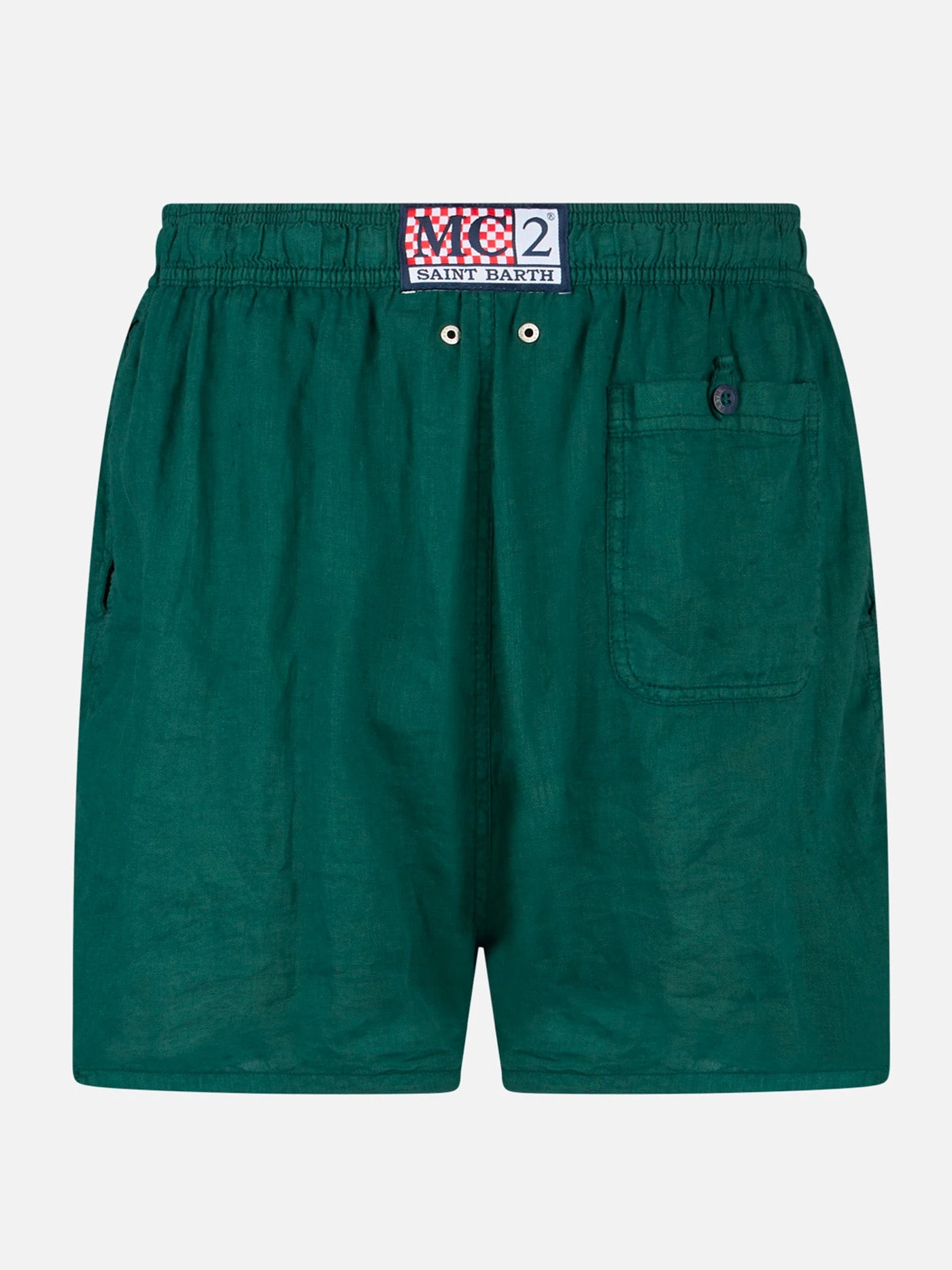Solid Green Mid-length Linen Swim Shorts 4 Solid Green Mid-length Linen Swim Shorts - Image 2