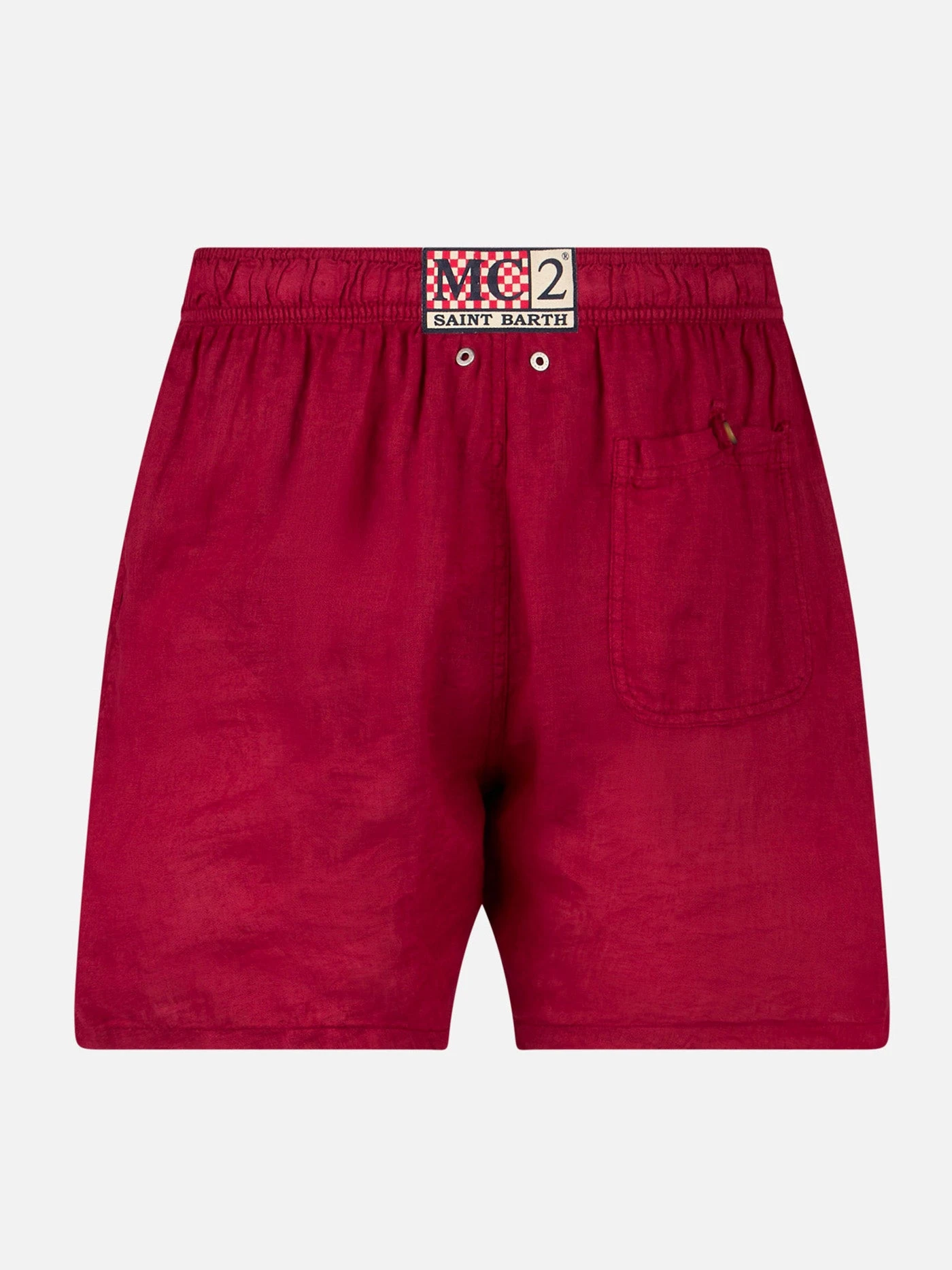 Solid Bordeaux Mid-length Linen Swim Shorts 4 Solid Bordeaux Mid-length Linen Swim Shorts - Image 2