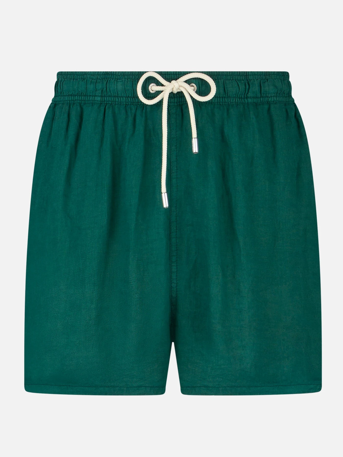 Solid Green Mid-length Linen Swim Shorts 3 Solid Green Mid-length Linen Swim Shorts