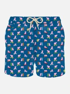 MC2 Saint Barth Man Light Fabric Swim Shorts With Skater Pigs Print
